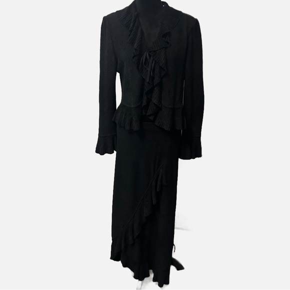 St John Women’s Santana Knit Ruffled Skirt Set Boho Witchy Top 8 Skirt 6 Black